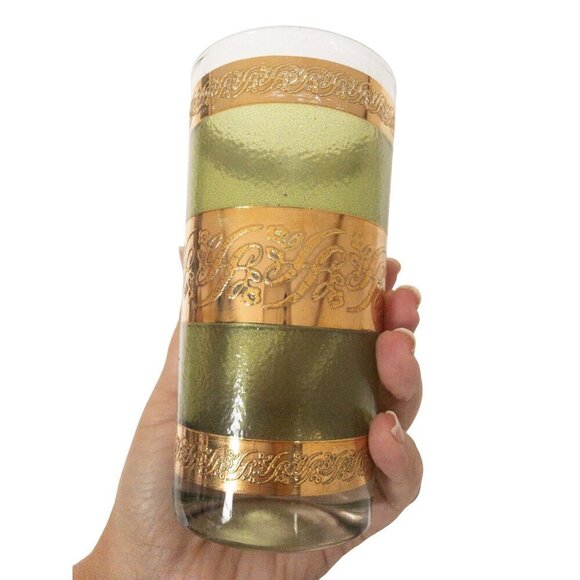Vintage Starlyte Mid-Century Gold & Green Highball Glasses Set Of 6 - Picture 7 of 10